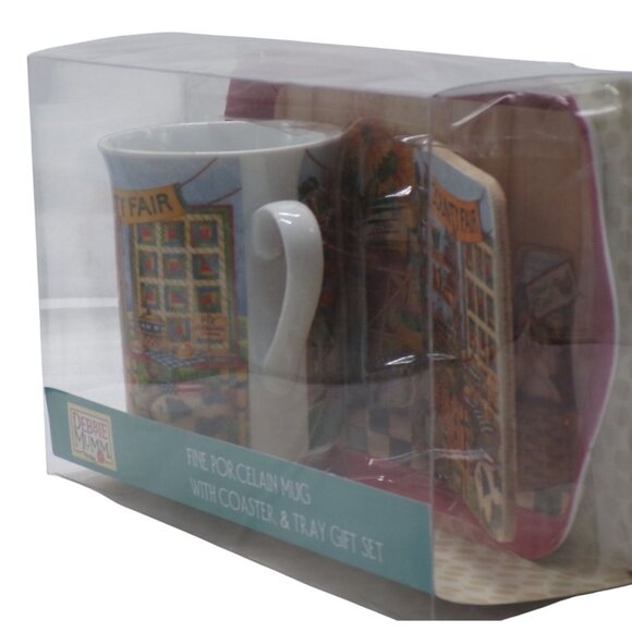 Debbie Mumm COUNTY FAIR Fine Porcelain Mug With Coaster & Tray Gift Set NIB - Picture 4 of 6